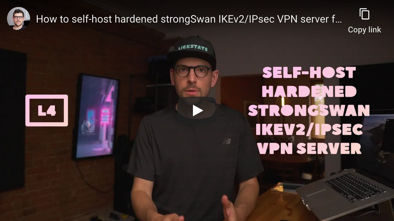 How to self-host hardened strongSwan IKEv2/IPsec VPN server for iOS and macOS - YouTube