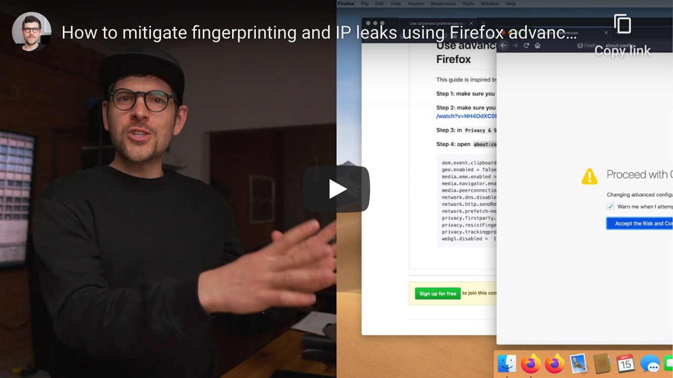 How to mitigate fingerprinting and IP leaks using Firefox advanced preferences - YouTube