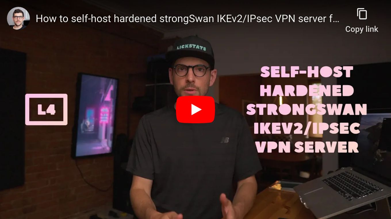 How to self-host hardened strongSwan IKEv2/IPsec VPN server for iOS and macOS